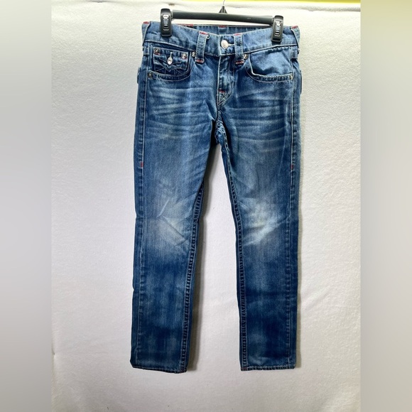 True Religion Flap Pocket Straight Jeans Womens 28 Blue Denim Stretch 2509 - Picture 1 of 11